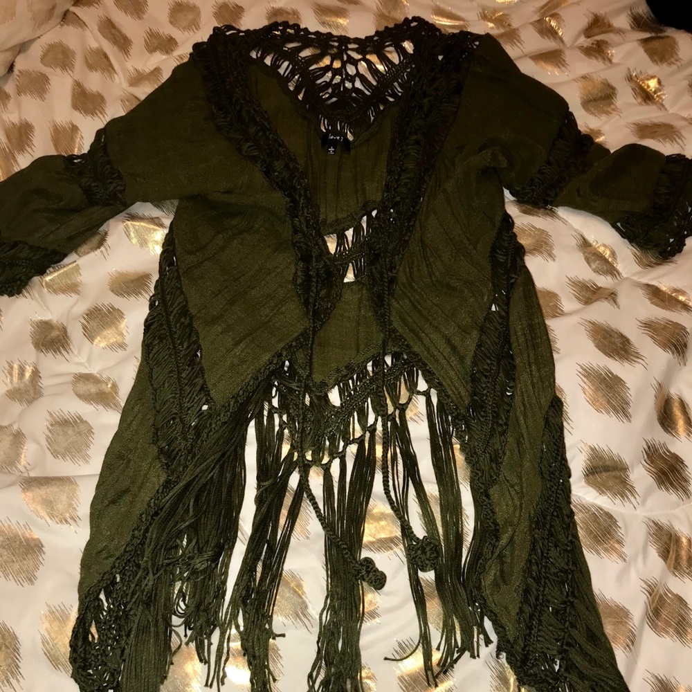 Bohemian long sleeve cover up with fringes